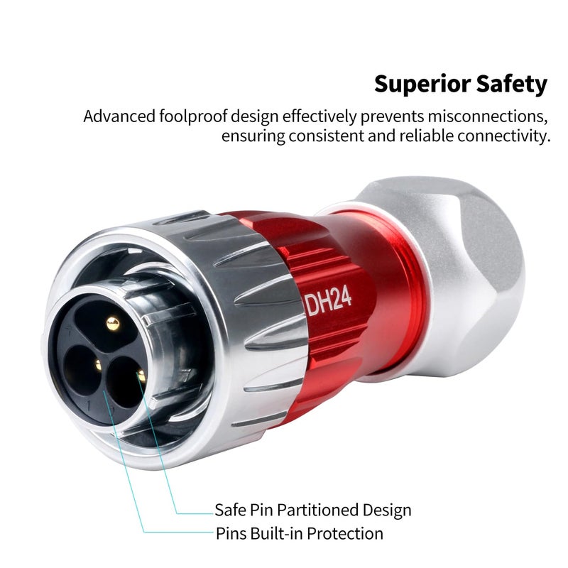 CNLINKO DH-24 3 PIN Industrial Waterproof Connectors, IP68 Circular Connector, Hard Metal Anti-Interference Shell, Quick Plug Aviation Connector, M24 Panel Mount Flange Socket (3-Pin) - Image 2